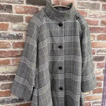 미라 오웬 그레이 계열 체크 롱 코트