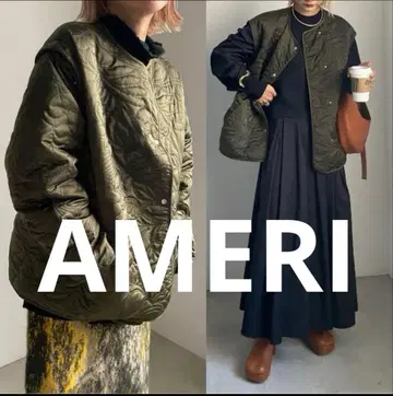 AMERI 2WAY 리프 패턴 퀼팅 자켓