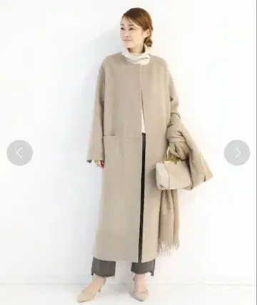 victorian 리버 롱 노카라 코트 36 베이지