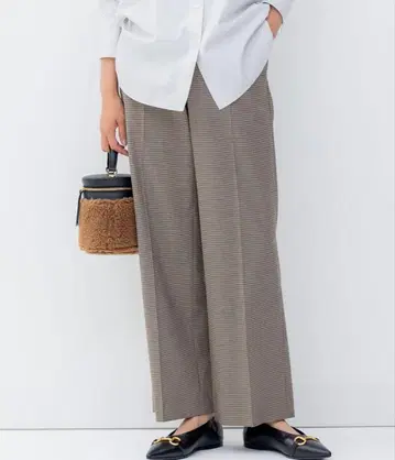 23구 [세탁 가능] 체크 스트레치 와이드 팬츠 32