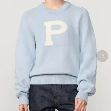 bshop unfil 크루넥 코튼 니트 풀오버 블루