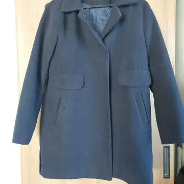 네이비 울 혼방 롱 코트