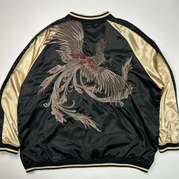 레어 6L 사이즈 카라쿠리타마시 스카잔 자수 봉황 집업 리브 니트