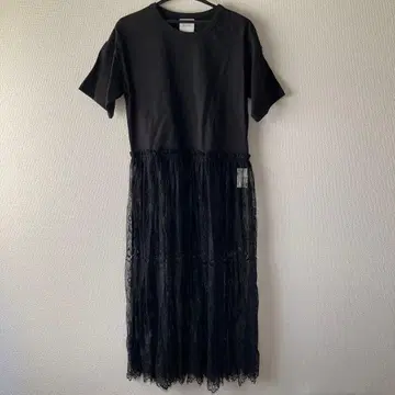 미사용 Ray BEAMS 블랙 티셔츠 레이스 원피스