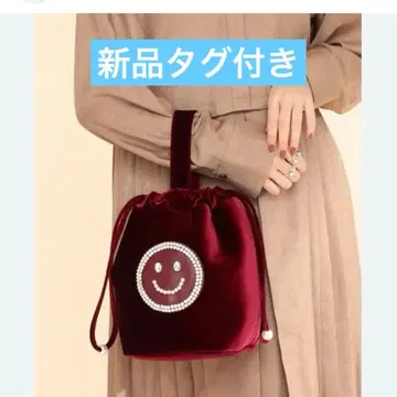 택 포함 새상품 ECODECO 니코짱 펄 벨벳 복조리 백 BEAMS