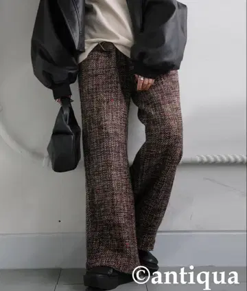 antiqua 안티카 브라운 트위드 와이드 팬츠