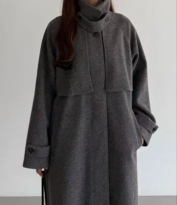 그레이 래글런 슬리브 롱 코트