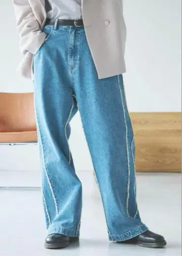 오프닝 액트 사이드 프린지 와이드 스트레이트 데님 S 사이즈