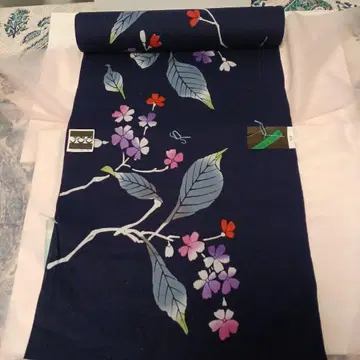 JCC 유카타 옷감 네이비 꽃무늬 E1