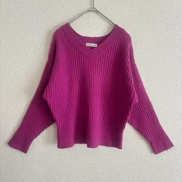 avv V넥 리브 니트 스웨터 긴팔 드롭 숄더 풀오버