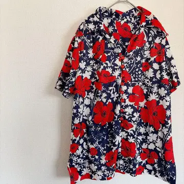 꽃무늬 반팔 셔츠 빨간색 파랑 화이트 레드 블루 화이트 셔츠