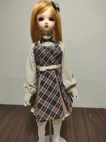 보크스 SD용 걸리시 체크 원피스 브라운