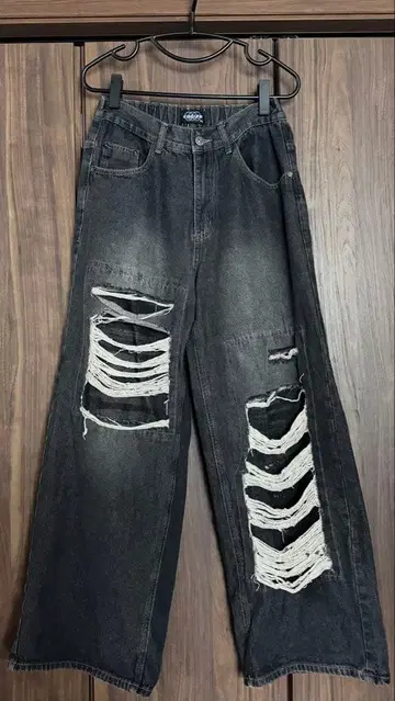 지저인 데님 데미지 가공 와이드 데님 팬츠