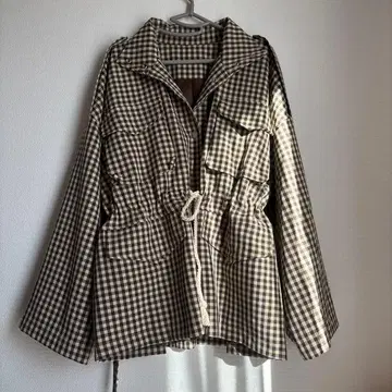 체크 무늬 아우터 L 모리걸 브라운 코트