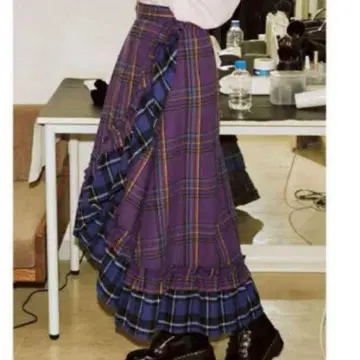 쥬에티 크레이지 프릴 롱 스커트 아지메 체크 M