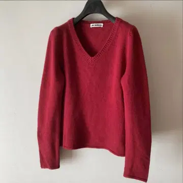 질 샌더*복슬복슬 기모감 캐시미어 100% V넥 니트*로즈 레드