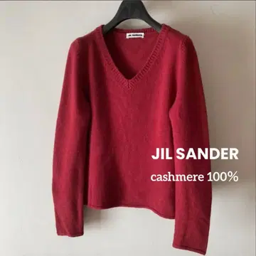질 샌더*복슬복슬 기모감 캐시미어 100% V넥 니트*로즈 레드