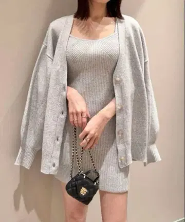 SNIDEL 빅 가디건 & 미니 니트 원피스 세트