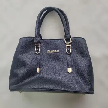 네이비 합성 피혁 핸드백