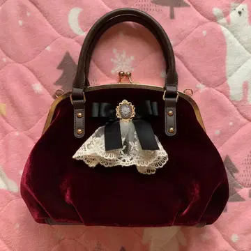 엑시즈팜 카메오 장식 리본 벨로아 백 와인