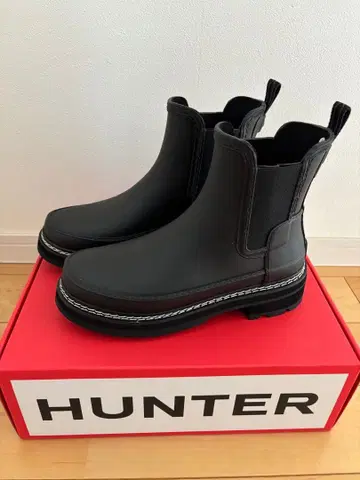 HUNTER 블랙 사이드 고어 부츠 레인부츠 23cm