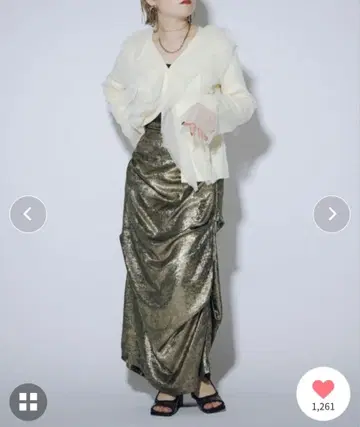 골드 드레이프 택 호일 프린트 스커트