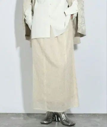 화이트 라메 프린지 내로우 스커트