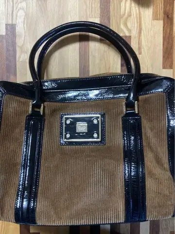 안야 힌드마치 백 천연 가죽 보스턴 백 브라운 스웨이드 x 에나멜