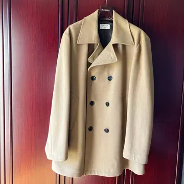 울 더블 브레스트 피 코트 베이지