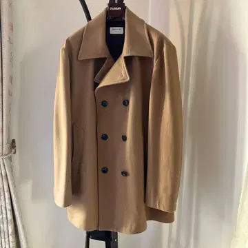 울 더블 브레스트 피 코트 베이지