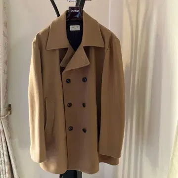 울 더블 브레스트 피 코트 베이지