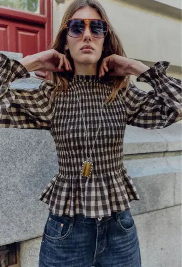 [ ZARA ] 자라 체크 무늬 스모크 셔츠