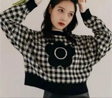 마리콴트 x PUBLUX 체크 니트 MARY QUANT 블랙 화이트