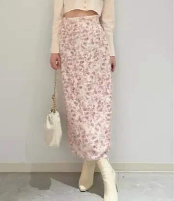 SNIDEL 페더 자카드 프린트 스커트 핑크 베이지 snidel