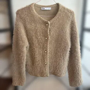 ZARA 샤기 니트 긴팔 가디건 브라운 S