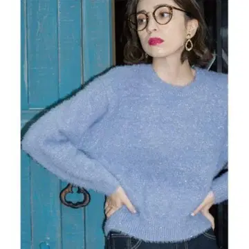 오파크 클립 스팽글 페더 니트 블루