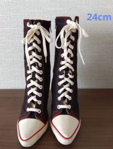 24cm 캔버스 블랙 부티 하이힐