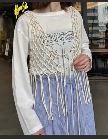 GOOD HOLIDAY ] 앞뒤 2way 마크라메 프린지 베스트 화이트