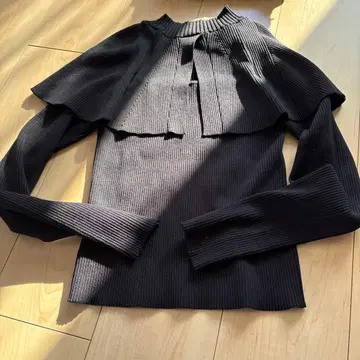 리브 편직 프릴 긴팔 니트 블랙 snidel