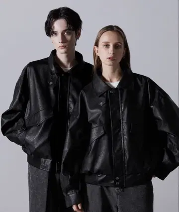 [새상품급] CLEL 가죽 블루종 차콜 그레이