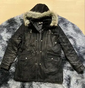 블랙 데님풍 자켓 퍼 포함