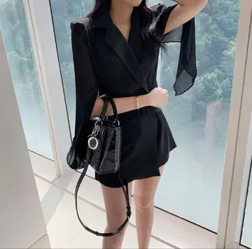 쉬폰 케이프 슬리브 숏 올인원 아이보리