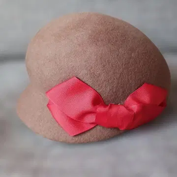 베이지 펠트 헌팅 캡 햇 오렌지 리본 새상품 M