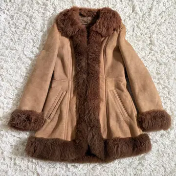 스페인산 리얼 무스탕 코트 양가죽 퍼 카멜 브라운