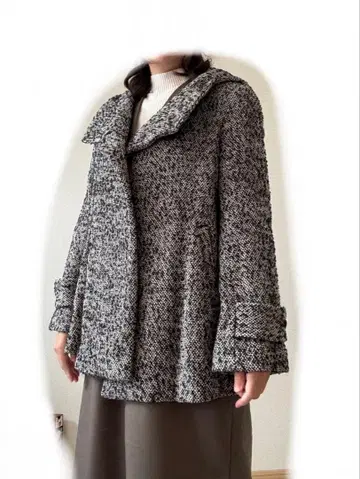 울 혼방 피코트 블랙 화이트