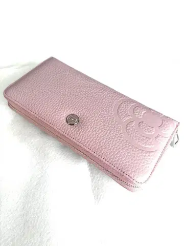 핑크 가죽 장지갑 엠보싱 꽃무늬