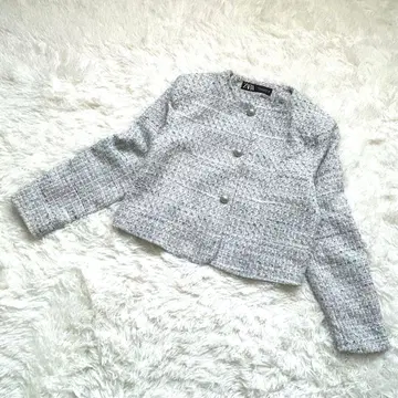 ZARA/트위드/노카라 자켓/블루 계열/멀티 컬러/빈티지