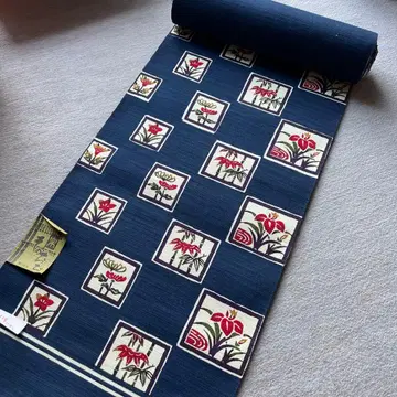 와라쿠 염색 오비 면 100% 초목 패턴