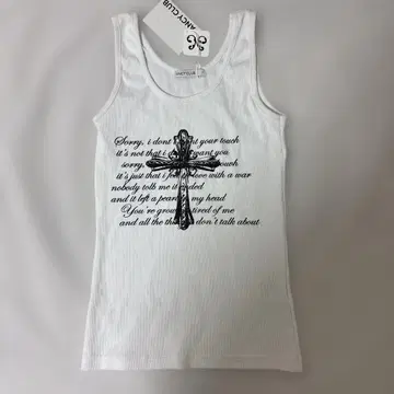 FANCY CLUB 프론트 크로스 슬리브리스 화이트 탱크탑