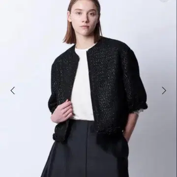 드로어 Drawer 라메 트위드 노카라 자켓 블랙